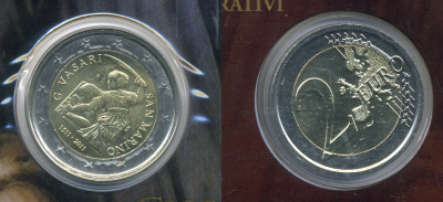 Сан-Марино 2 евро 2011 ДЖОРДЖИО ВАЗАРИ, в оригинальном буклете KM NEW биметалл UNC 00-00