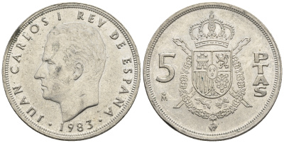 Испания 5 песет 1983 Хуан Карлос I (1975-2014) KM 823 медно-никель 85-744