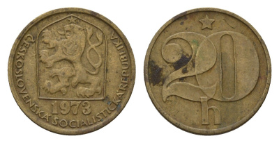 Чехословакия 20 геллеров 1973 KM 74 латунь 4609-266