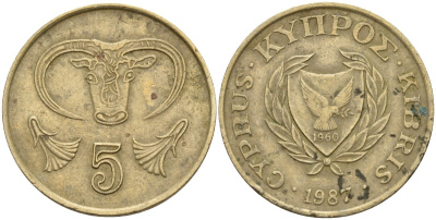 Кипр 5 центов 1987 KM 55.2 никель латунь 4141-932