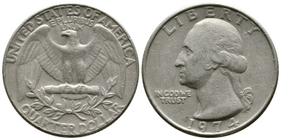 США 25 центов (квотер) 1974 Вашингтон KM 164a медь плакированная медно-никелем 4364-2217