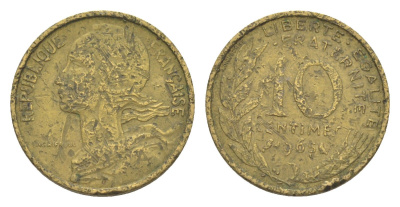 Франция 10 сантимов 1963 тип Марианна KM 929, Le Franc 144.3 алюминиевая бронза 4643-513
