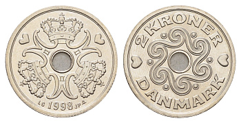 Дания 2 кроны 1998 Маргрете II (1972-2024) KM 874 медно-никель UNC 176-1025