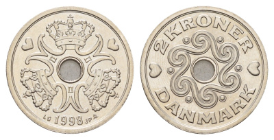Дания 2 кроны 1998 Маргрете II (1972-2024) KM 874 медно-никель UNC 176-1025