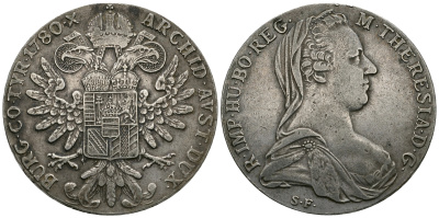 Австрия 1 талер 1780 SF, Мария Терезия, официальный рестрайк KM Т1 серебро 413-2433