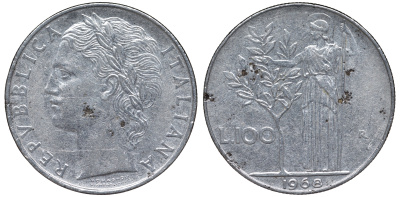 Италия 100 лир 1968 R KM 96.1 нержавеющая сталь 4144-131