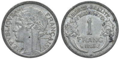 Франция 1 франк 1948 тип Morlon KM 885а.1, Le Franc 221.13 алюминий 4128-325