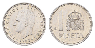 Испания 1 песета 1983 M, Хуан Карлос I (1975-2014) KM 821 алюминий 187-1122