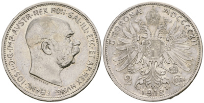Австрия 2 кроны 1912 Франц Иосиф I (1848-1916) KM 2821 серебро aUNC 413-5943