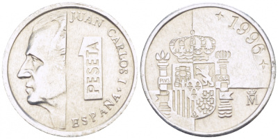 ИСПАНИЯ 1 ПЕСЕТА 1996 ХУАН КАРЛОС I (1975-) KM 832 алюминий 3309-137