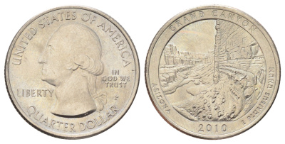 США 25 центов (квотер, 1/4 доллара) 2010 P, Квотеры «Парки США» - Национальный парк Гранд-Каньон KM 472 медь плакированная медно-никелем UNC 4666-925