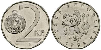 Чехия 2 кроны 1993 KM 9 сталь плакированная никелем 4167-937