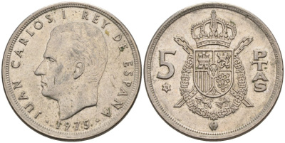 Испания 5 песет 1975 (76) Хуан Карлос I (1975-2001) KM 807 медно-никель 4571-1151