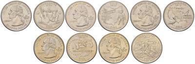 США годовой набор из 5 монет (25 центов, квотер, 1/4 доллара) серии квотеры 50 штатов 2002 Квотер штата Теннесси, Огайо, Луизиана, Индиана и Миссисипи KM 331, 332, 333, 334 и 335 медь плакированный медно-никелем UNC 4628-1212-1216