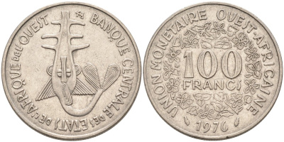 Валютный Союз стран Западной Африки 100 франков 1976 KM 4 никель 4575-1152