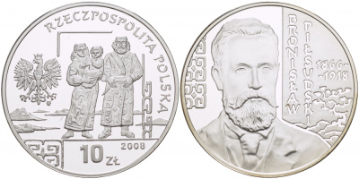 Польша 10 злотых 2008 серия польские путешественники, Бронислав Пилсудский (1866-1918) KM 649 серебро PROOF 1087-4-45