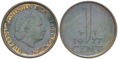 НИДЕРЛАНДЫ 1 ЦЕНТ 1977 ЮЛИАНА (1948-1980) KM 180 бронза 214-1051