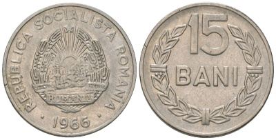 Румыния 15 бань 1966 KM 93 сталь плакированная никелем 4532-417