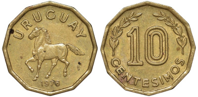 Уругвай 10 сентесимо 1976 KM 66 алюминиевая бронза 4164-738
