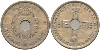 НОРВЕГИЯ 1 КРОНА 1949 ХОКОН VII (1905-1957) KM 385 медно-никель UNC 106-314