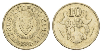 Кипр 10 центов 1992 KM 56.3 никель латунь 3459-815