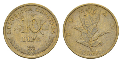 Хорватия 10 лип 2009 табак обыкновенный, нечетный год KM 6 сталь плакированная латунью 3309-618