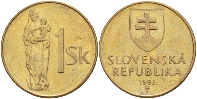 Словакия 1 крона 1993 KM 12 сталь плакированная бронзой 4152-934