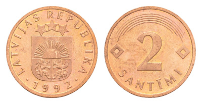 Латвия 2 сантима 1992 KM 21 сталь плакированая медью UNC 3955-1164