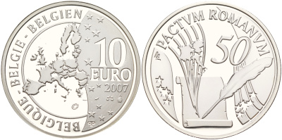 Бельгия 10 евро 2007 50 лет Римскому договору KM 260 серебро PROOF 01-234-25