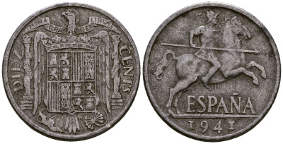 Испания 10 сентимо 1941 KM 766 алюминий 4177-913
