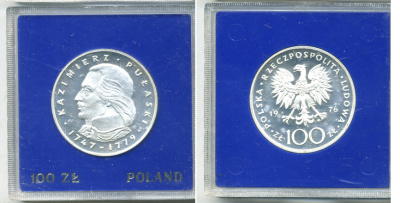 Польша 100 злотых 1976 MW, Казимир Пулавский (1747-1779), в оригинальной упаковке KM 84, Parchimowicz 275 серебро PROOF 1069-1-22