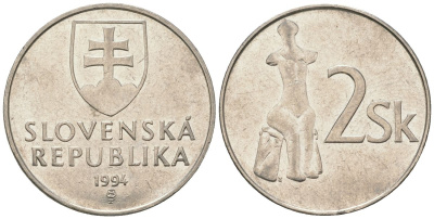 Словакия 2 кроны 1994 MK KM 13 сталь плакировнная никелем aUNC 4586-1214