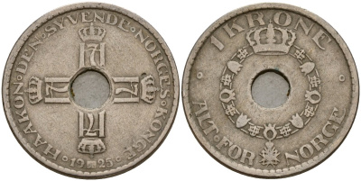 Норвегия 1 крона 1925 Хокон VII (1905-1957) KM 385 медно-никель 4187-922