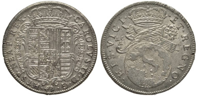 Неаполь и Сицилия тари (2 карлини) 1684 Карл II Испанский серебро aUNC 00-821-78