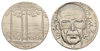 Финляндия 10 марок 1975 75 лет со дня рождения президента Урхо Кекконен KM 54 серебро BU 4537-511