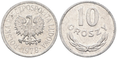 Польша 10 грошей 1978 MW, Народная Республика KM АА47, Parchimowicz 206r алюминий 4580-627