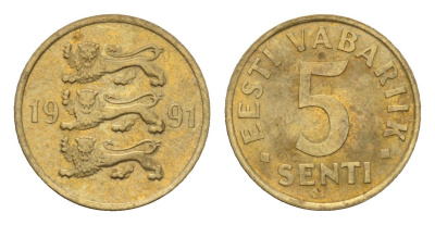Эстония 5 сентов 1991 KM 21 латунь 192-249