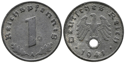 ГЕРМАНИЯ 1 РЕЙХСПФЕННИГ 1941 A KM 97, J. 369 цинк 39-1168