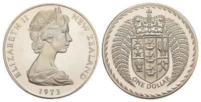 Новая Зеландия 1 доллар 1973 тираж 16.000 экземпляров KM 38 медно-никель PROOF 413-944