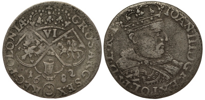 Польша 6 грошей (шостак) 1682  Ян III Собеский (1674-1796), корона, вес 3,09 гр. KM 122 серебро 1516-1124