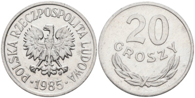ПОЛЬША 20 ГРОШЕЙ 1985 MW KM А47 алюминий 75-563