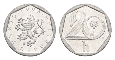 Чехия 20 геллеров 1993 KM 2.1 алюминий UNC 4651-556