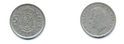 ИСПАНИЯ 5 ПЕСЕТ 1978 KM 807 медно-никель 54-1727