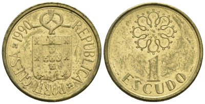 Португалия 1 эскудо 1990 KM 631 никель латунь 4147-624