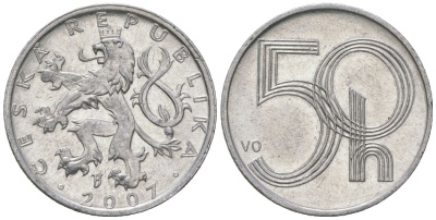 Чехия 50 геллеров 2007 b’ KM 3 алюминий aUNC 4528-549