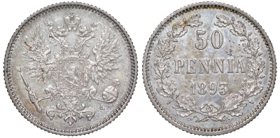 Россия для Финляндии 50 пенни 1893 L, Александр III (1881-1894) Биткин 237 серебро    1531-1324