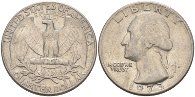 США 25 центов (квотер) 1973 Вашингтон KM 164a медь плакированная медно-никелем 4114-812