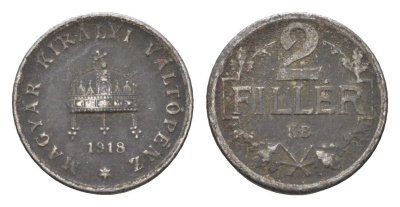 Венгрия 2 филлера 1918 KB, Карл I (1916-1918) KM 497 железо 4665-419