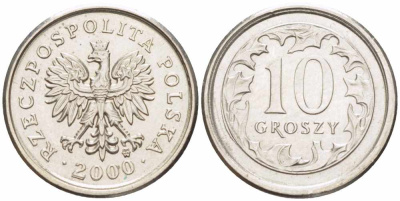 Польша 10 грошей 2000 MW KM 279, Parchimowicz 704g медно-никель 105-728