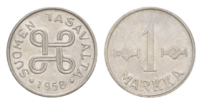 Финляндия 1 марка 1958 KM 36a железо плакированное никелем 4647-435